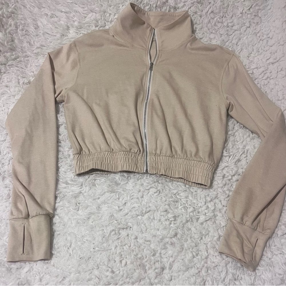 Beige Cropped Zip-Up Jacket